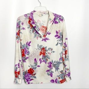 Vintage Floral Collared Blouse Top